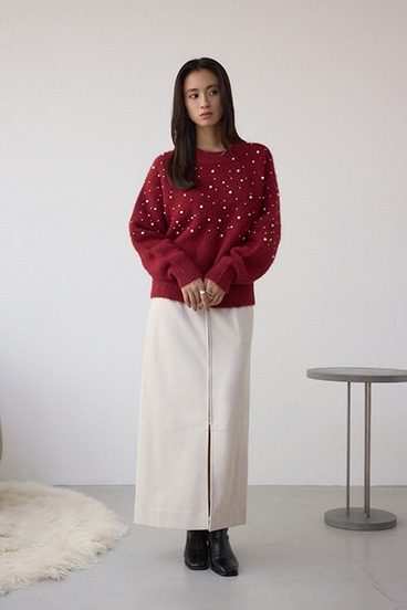 パールビジューニットトップス 詳細画像