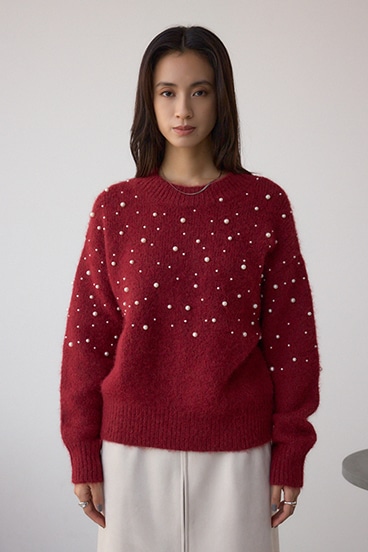 パールビジューニットトップス 詳細画像