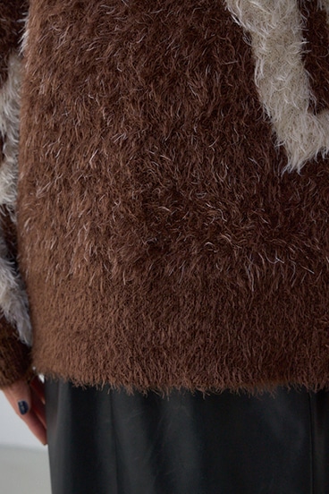 ニュアンスカウ柄Vネックニットトップス 詳細画像