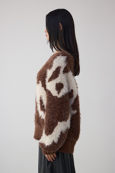 ニュアンスカウ柄Vネックニットトップス 詳細画像