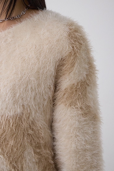 ニュアンスカウ柄Vネックニットトップス 詳細画像