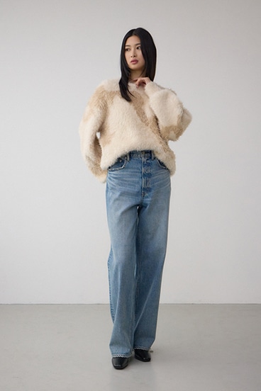 ニュアンスカウ柄Vネックニットトップス 詳細画像