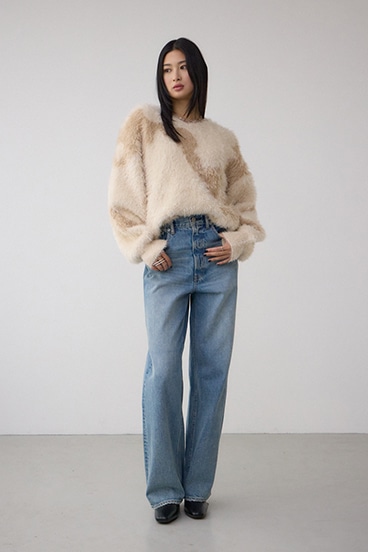 ニュアンスカウ柄Vネックニットトップス 詳細画像