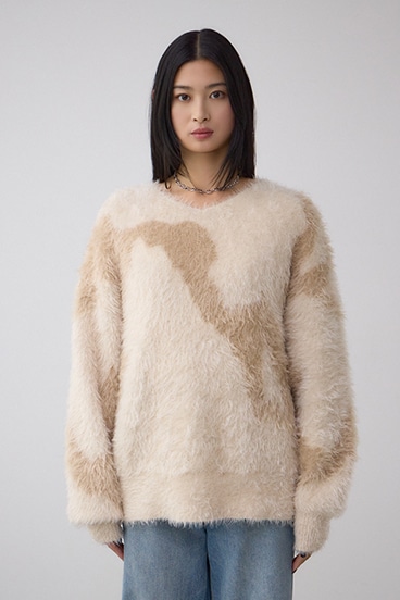 ニュアンスカウ柄Vネックニットトップス 詳細画像