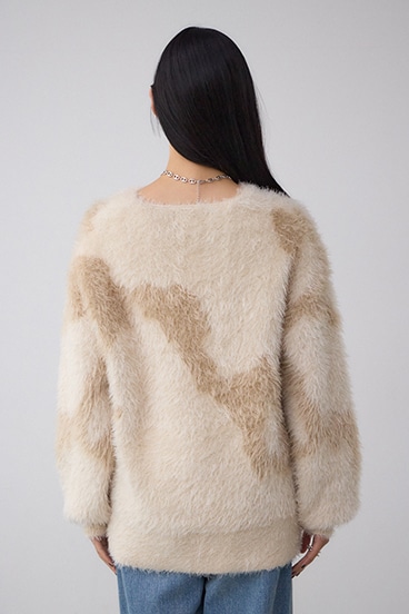 ニュアンスカウ柄Vネックニットトップス 詳細画像