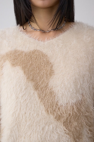 ニュアンスカウ柄Vネックニットトップス 詳細画像