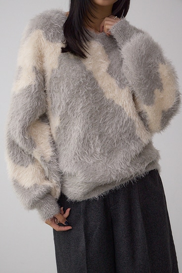 ニュアンスカウ柄Vネックニットトップス