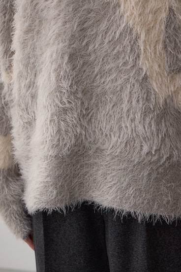 ニュアンスカウ柄Vネックニットトップス 詳細画像