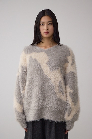 ニュアンスカウ柄Vネックニットトップス 詳細画像