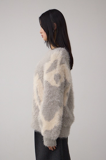 ニュアンスカウ柄Vネックニットトップス 詳細画像