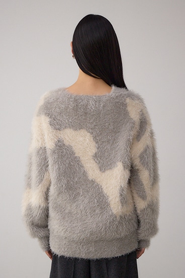 ニュアンスカウ柄Vネックニットトップス 詳細画像