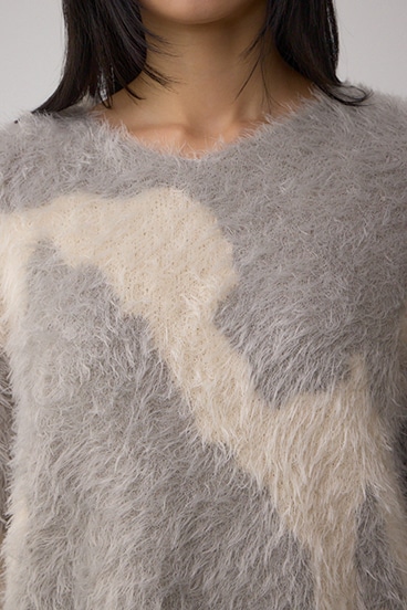 ニュアンスカウ柄Vネックニットトップス 詳細画像