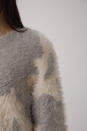 ニュアンスカウ柄Vネックニットトップス 詳細画像