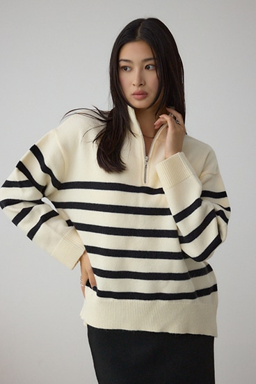 アソートカラーハーフジップニットトップス 詳細画像