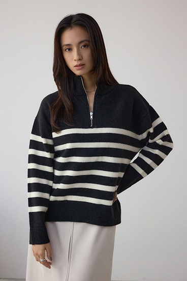 アソートカラーハーフジップニットトップス 詳細画像