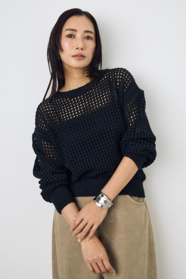 クロップドメッシュニット