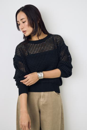 クロップドメッシュニット