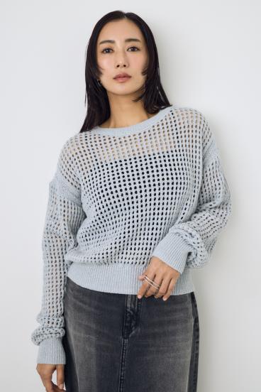 クロップドメッシュニット