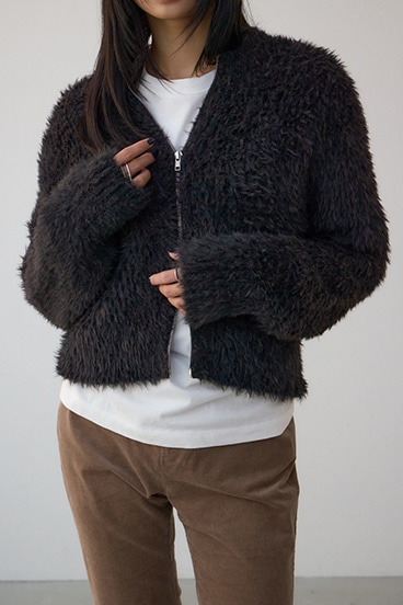 Wジップシャギーニットカーディガン