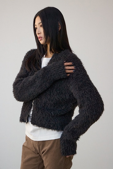 Wジップシャギーニットカーディガン 詳細画像