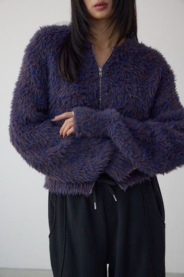 Wジップシャギーニットカーディガン