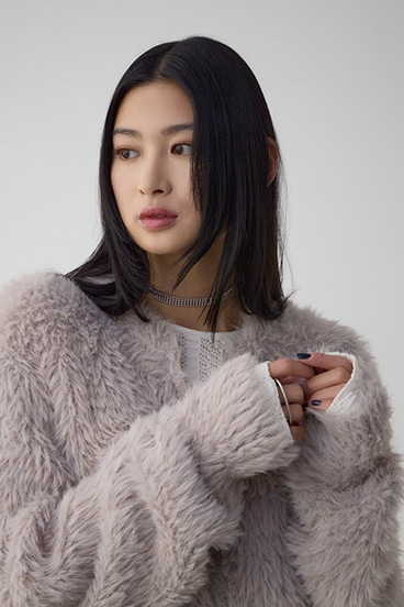 Wジップシャギーニットカーディガン