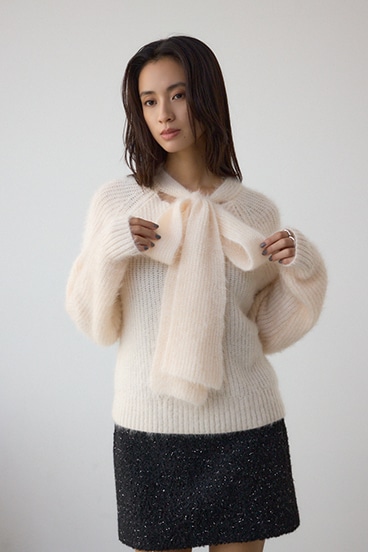 ボウタイデザインニットトップス 詳細画像