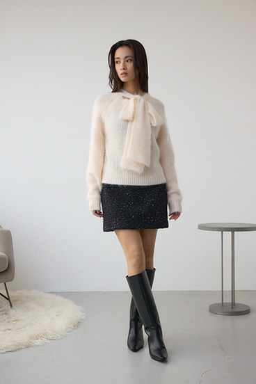 ボウタイデザインニットトップス 詳細画像