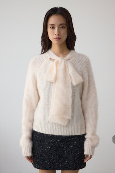 ボウタイデザインニットトップス 詳細画像