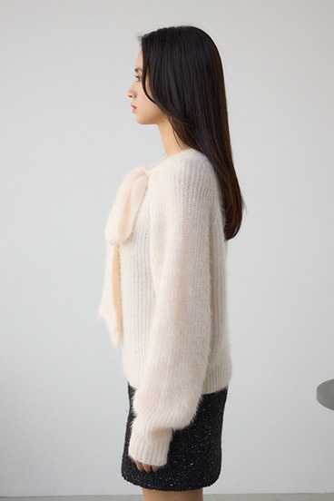 ボウタイデザインニットトップス 詳細画像