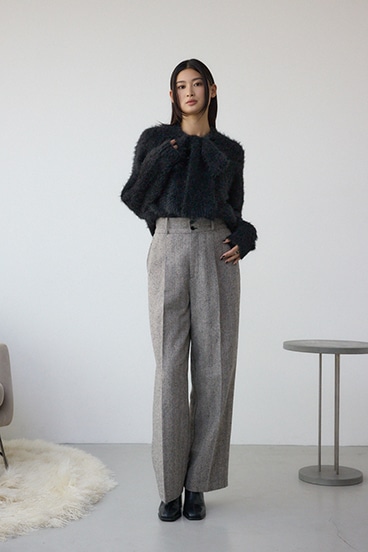 ボウタイデザインニットトップス 詳細画像