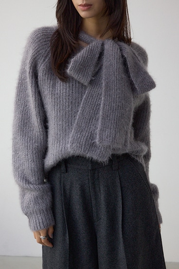 ボウタイデザインニットトップス