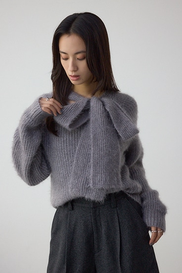 ボウタイデザインニットトップス 詳細画像