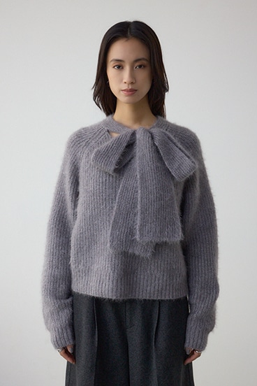 ボウタイデザインニットトップス 詳細画像