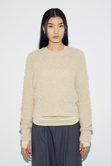 カールヤーンクルーネックニット 詳細画像