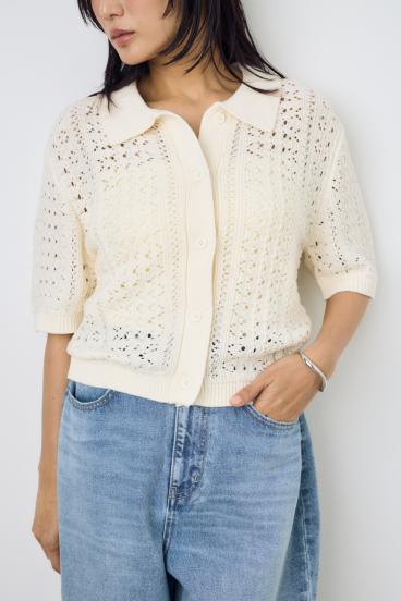 クロシェニットポロカラーカーディガン 詳細画像