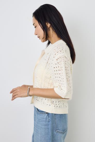 クロシェニットポロカラーカーディガン 詳細画像