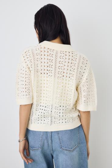 クロシェニットポロカラーカーディガン 詳細画像