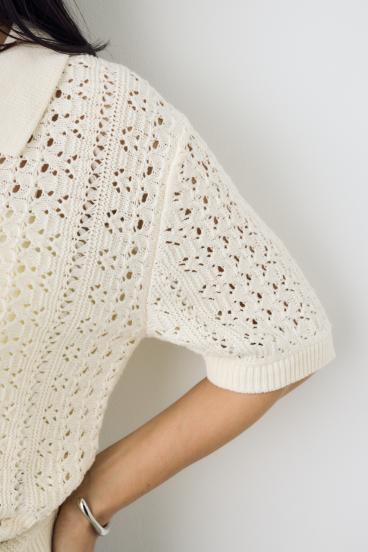 クロシェニットポロカラーカーディガン 詳細画像