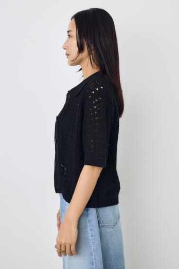 クロシェニットポロカラーカーディガン 詳細画像