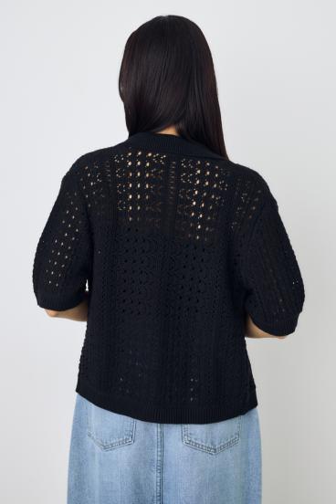 クロシェニットポロカラーカーディガン 詳細画像