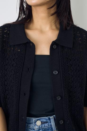 クロシェニットポロカラーカーディガン 詳細画像