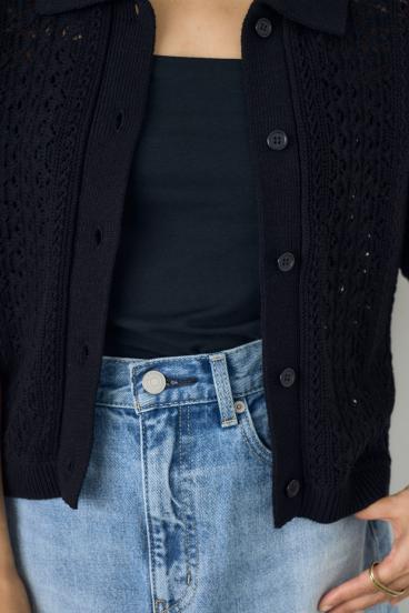 クロシェニットポロカラーカーディガン 詳細画像