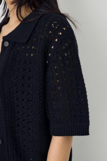 クロシェニットポロカラーカーディガン 詳細画像