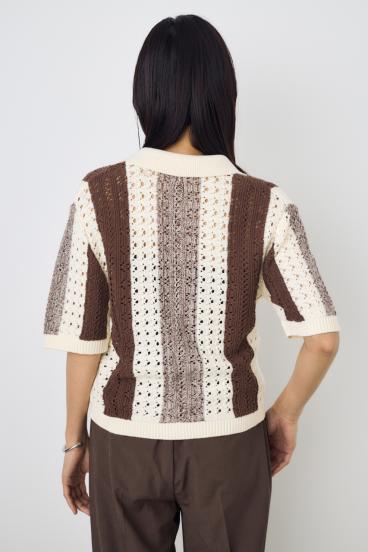 クロシェニットポロカラーカーディガン 詳細画像