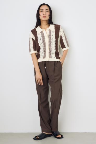 クロシェニットポロカラーカーディガン 詳細画像