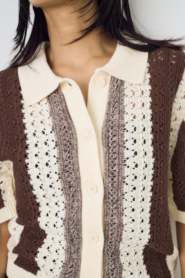 クロシェニットポロカラーカーディガン 詳細画像