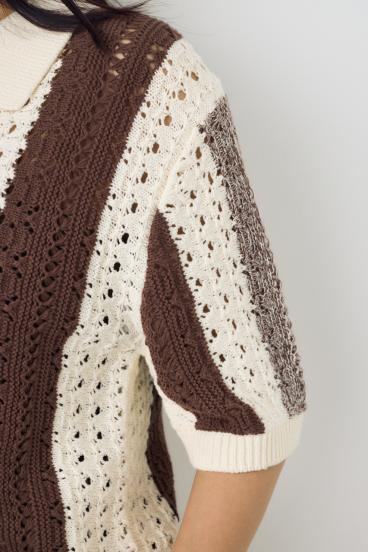 クロシェニットポロカラーカーディガン 詳細画像