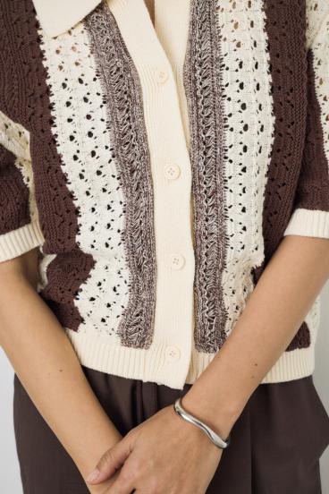 クロシェニットポロカラーカーディガン 詳細画像