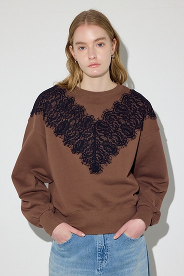 バイカラーレースクルーネックスウェット